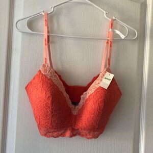 Aerie Womens Bralette Lace Peach Wireless Bra Adjustable Straps Size 34D NWT‎